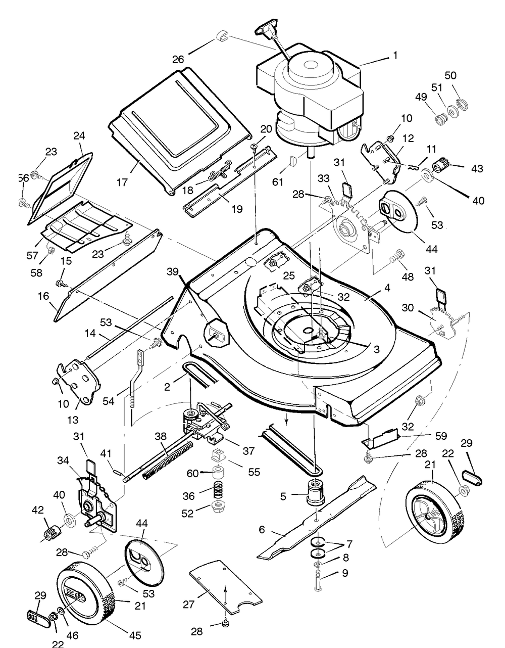 Mower Housing Assembly Diagram and Parts List for 21715X19B 1996 Briggs and Stratton Lawn Mower